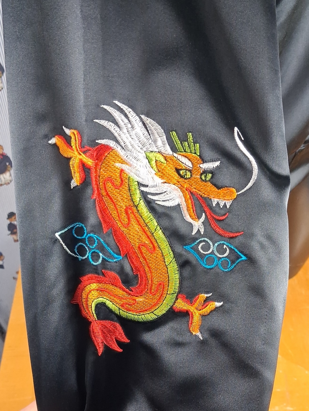 Vintage 90s Korea Embroidered Dragon Spell Out Zip Black Xl Satin Bomber Jacket - Picture 5 of 6
